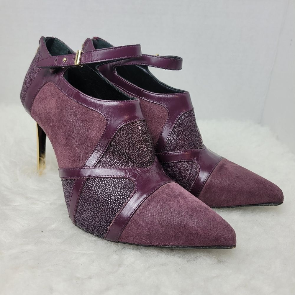 Roberto Cavalli Women's Stingray Purple Leather Bootie Heel Shoes Size 6.5